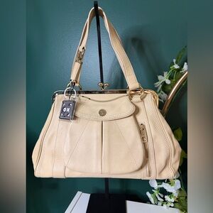 Celine Vintage Clandestine Medium White Grained Leather Top Handle Bag